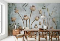 A peaceful organic design mural on decorative wallpaper.

