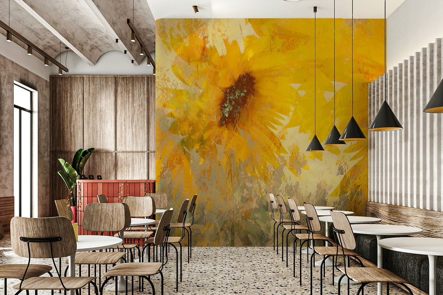 A graceful subtle bloom wall mural in soft, elegant tones.

