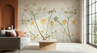 A beautiful golden floral wallpaper mural for a modern home.

