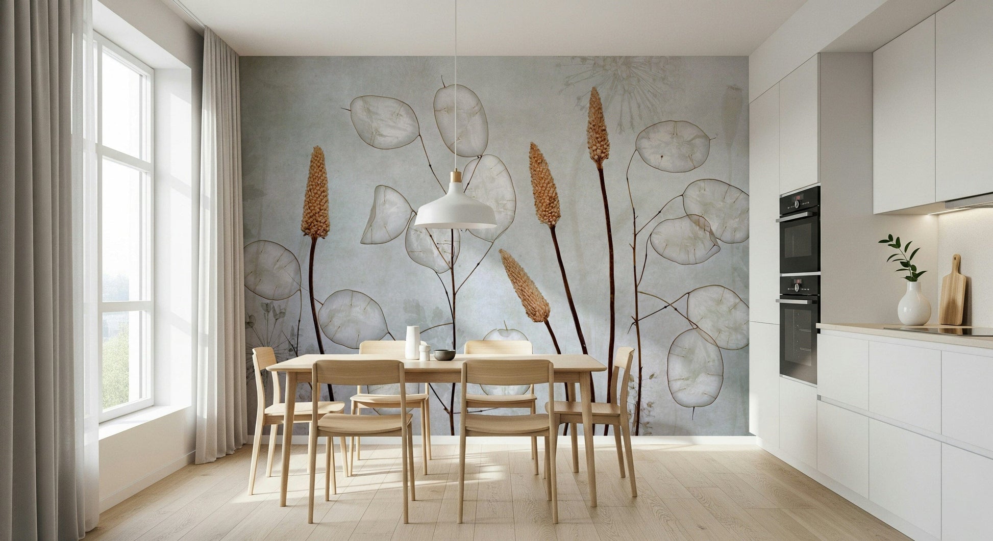 A contemplative botanical pattern wallpaper mural for a feature wall.

