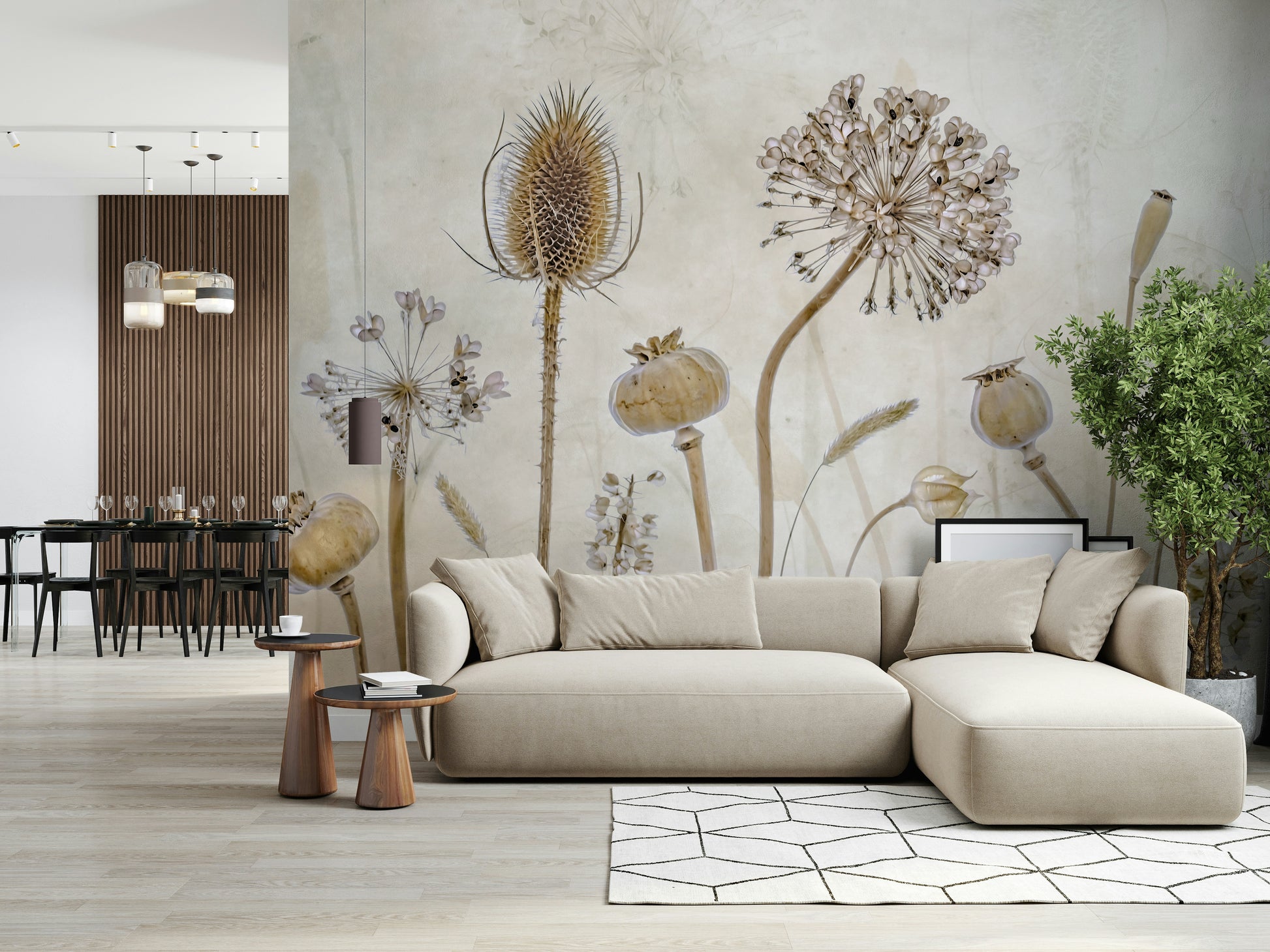 An artistic nature inspired mural for home decor.

