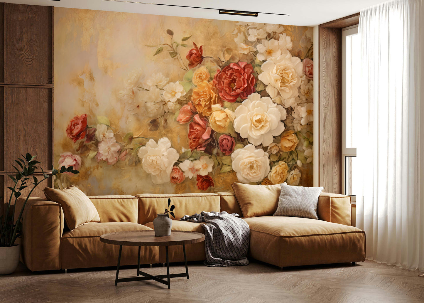 A beautiful modern art wall mural of delicate flowers.

