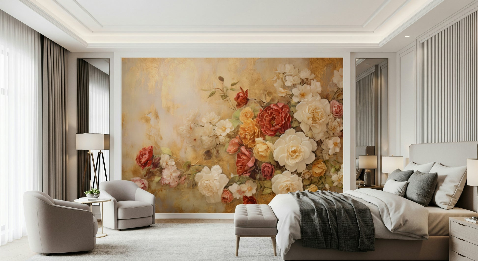 A classic soft floral wallpaper for walls.

