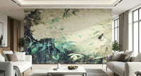An artistic delicate bloom mural on distressed wallpaper.