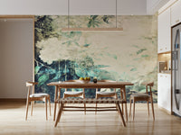 A contemplative floral pattern wallpaper mural for a feature wall.