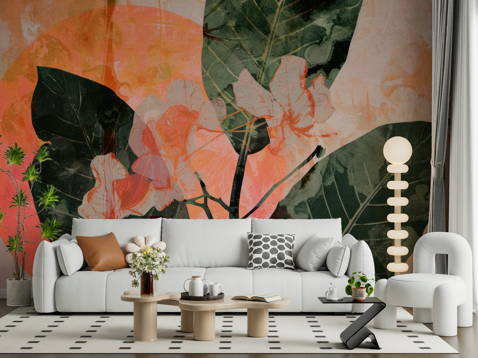 A beautiful modern art wall mural of delicate flowers.