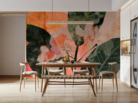 An artistic delicate bloom mural on minimalist wallpaper.