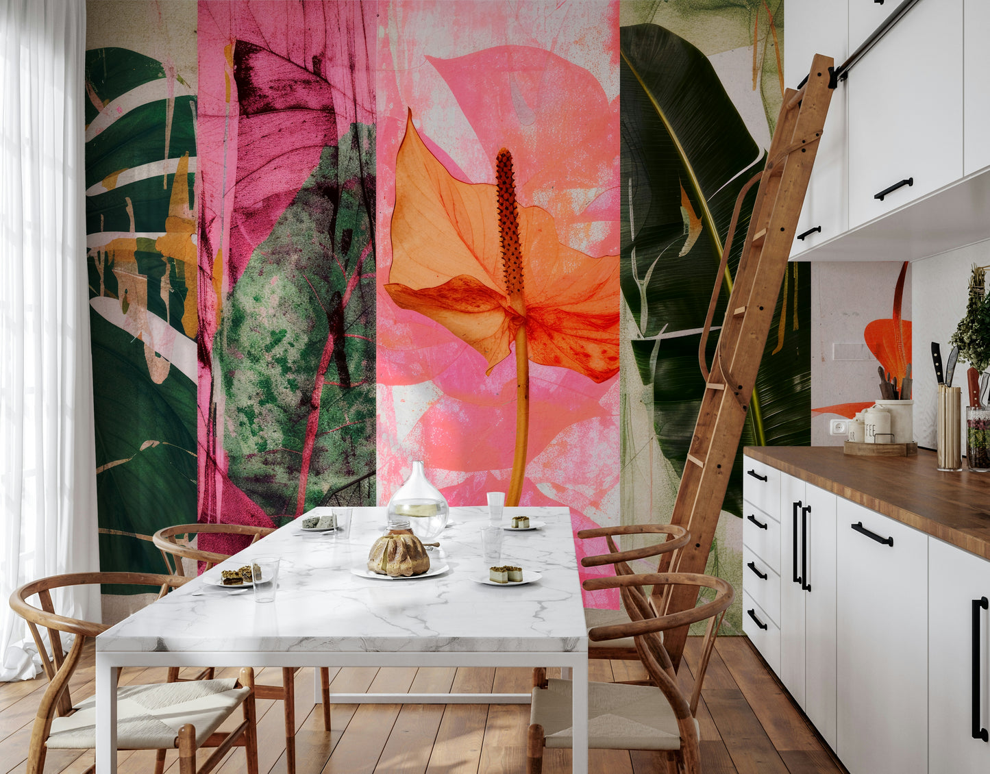 A serene colorful floral wall mural for vibrant decor.