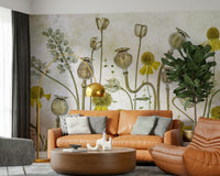 A serene subtle flower wall mural in classic style.
