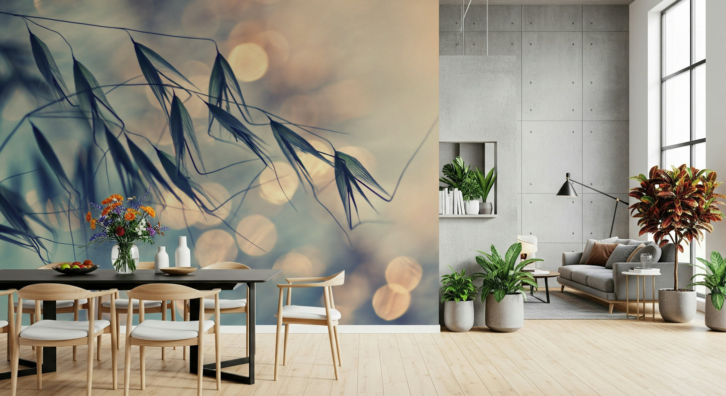 A calming floral design wallpaper mural that defines a space.