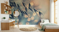 A graceful subtle flower wall mural in soft, elegant tones.
