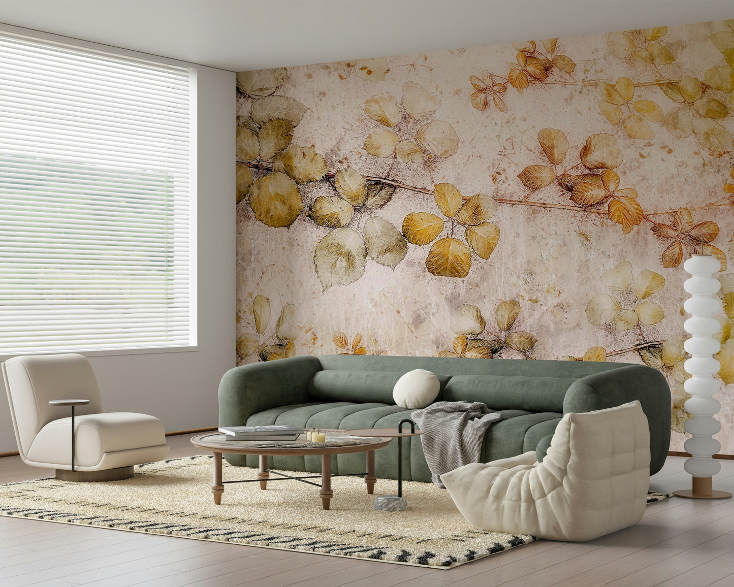 A serene subtle foliage wall mural for your decor.