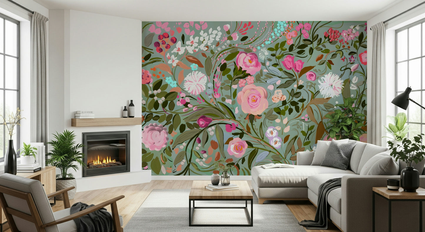 A serene subtle flower wall mural for your decor.