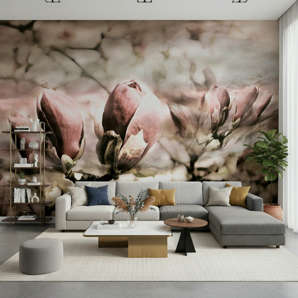 A beautiful modern art wall mural of delicate flowers.