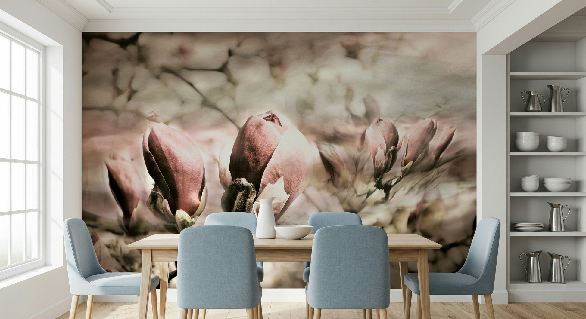 A classic soft floral wallpaper for walls.