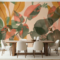 A graceful subtle leaf wall mural in cool, natural tones.