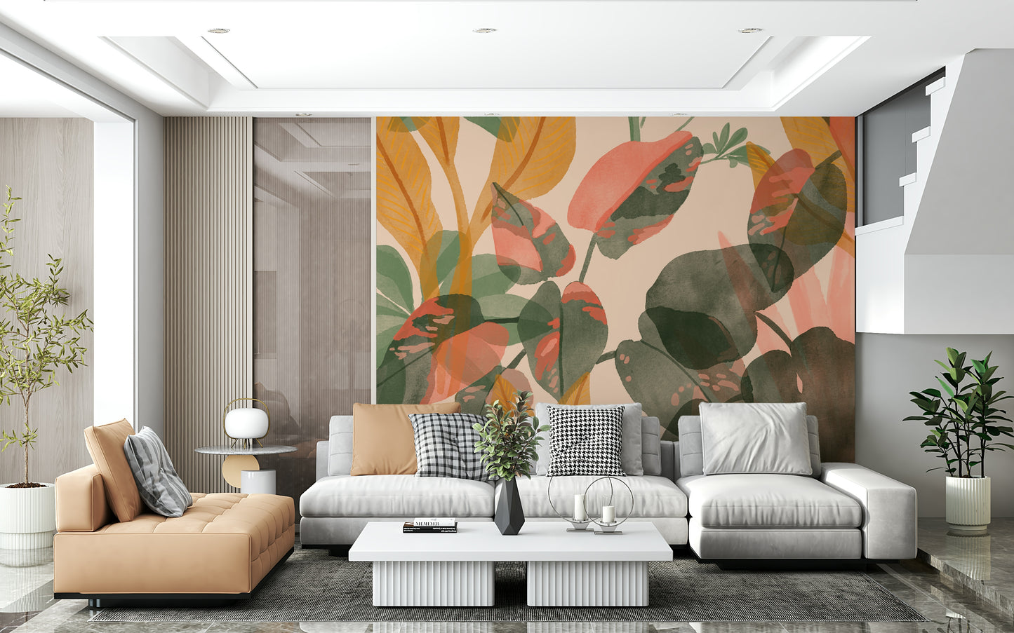 A serene natural leaf wall mural for your decor.