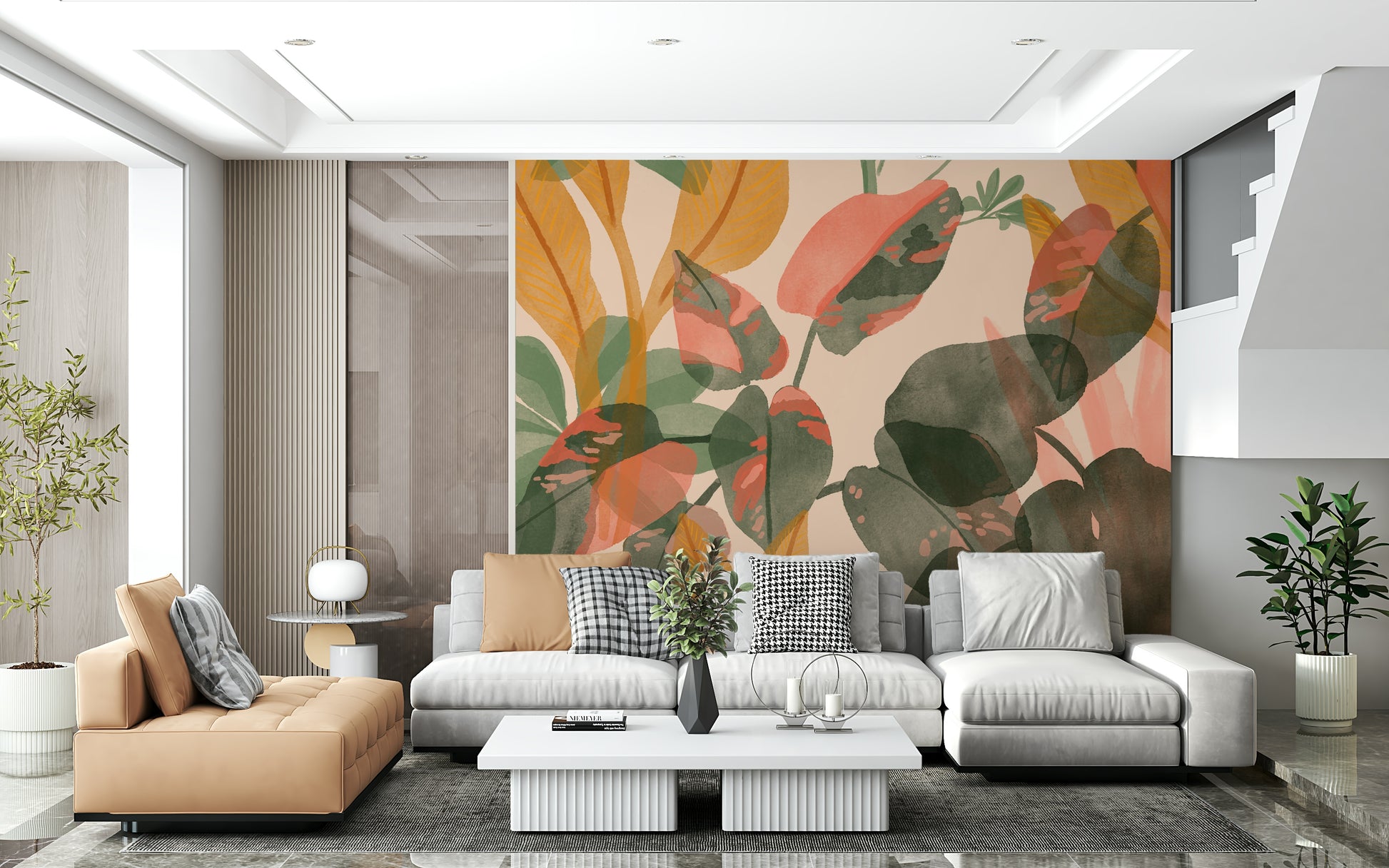 A serene natural leaf wall mural for your decor.