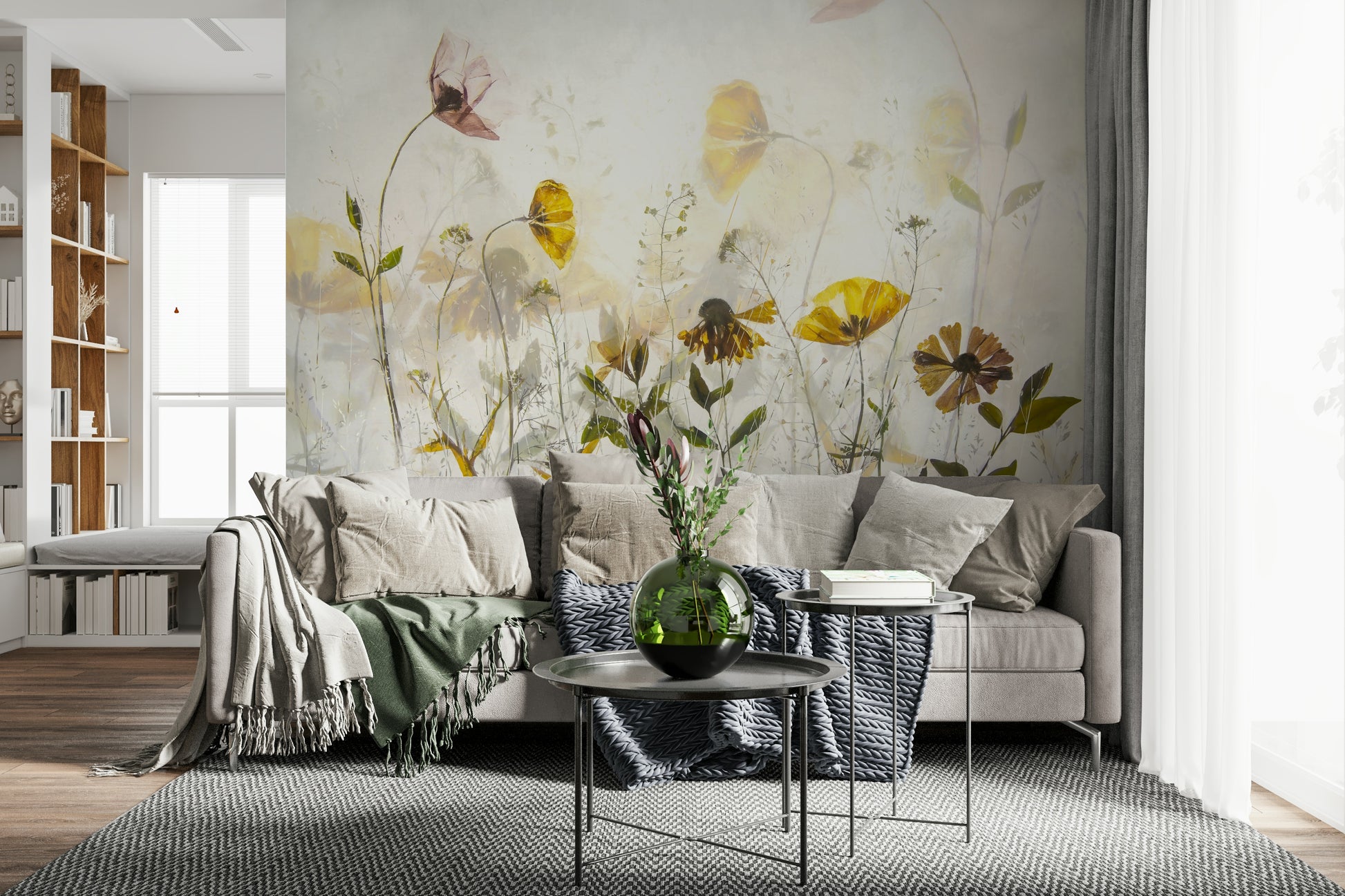 A beautiful subtle floral wallpaper mural with a translucent effect.