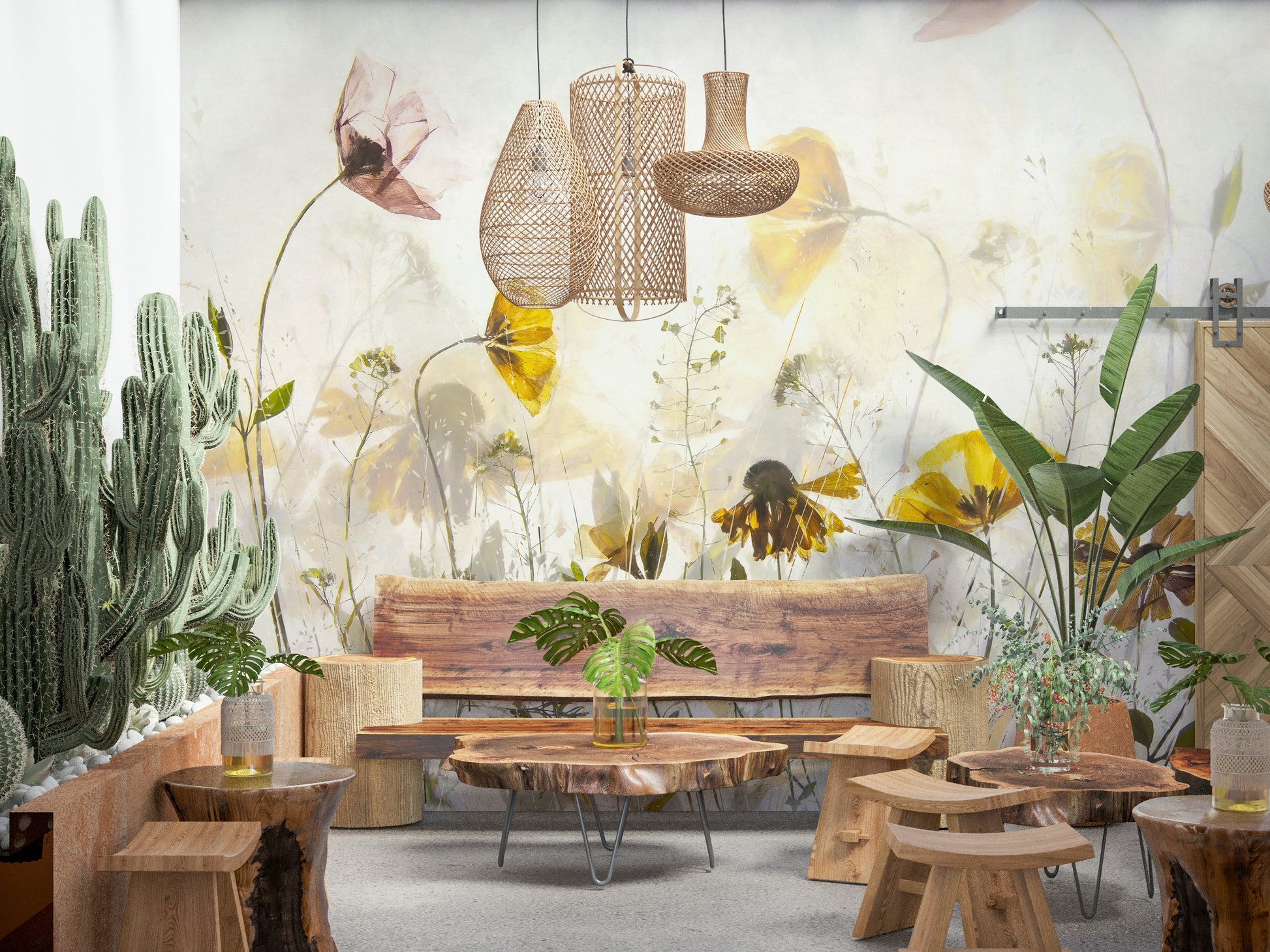 An artistic soft focus bloom mural on minimalist wallpaper.