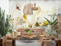 An artistic soft focus bloom mural on minimalist wallpaper.