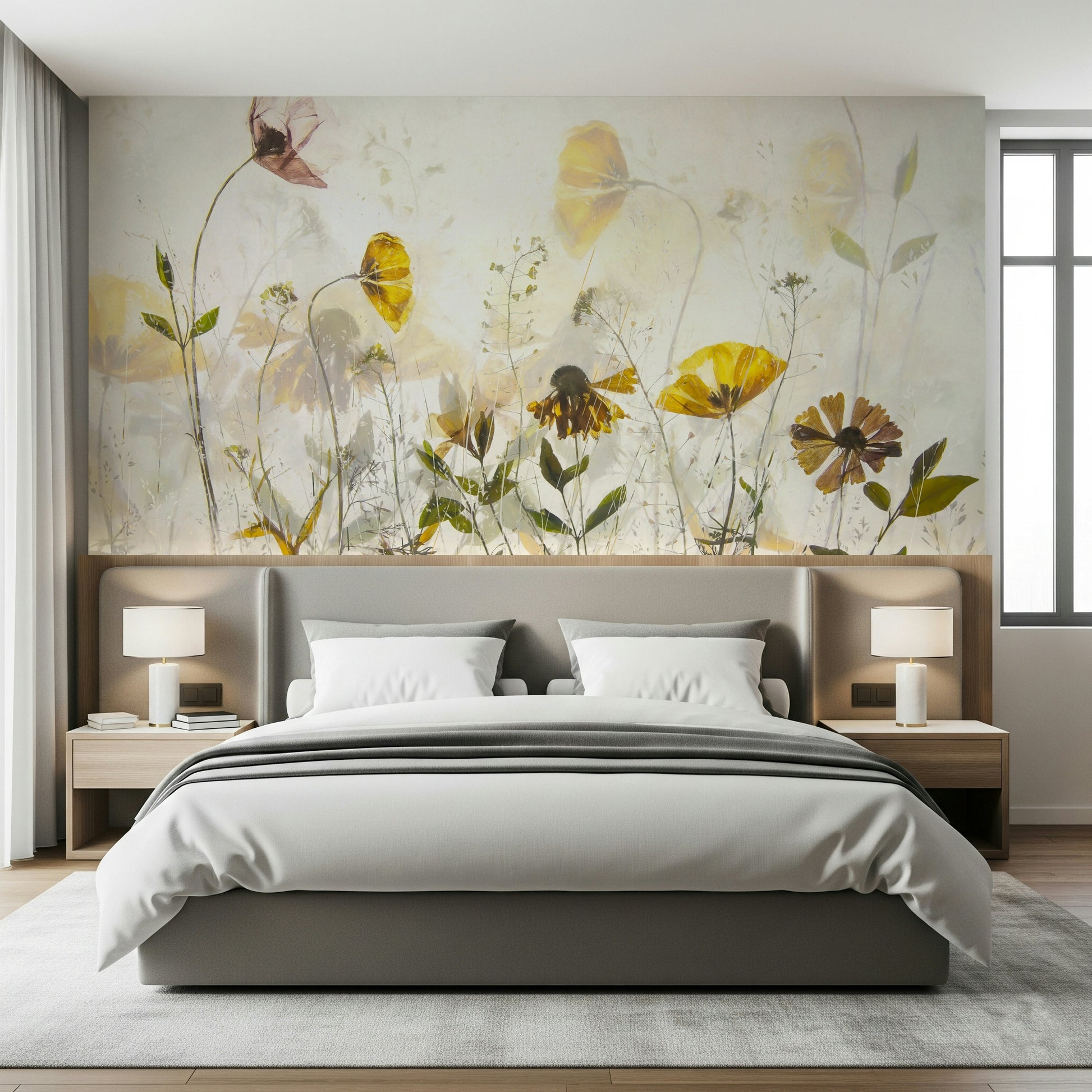 A serene abstract flower wall mural for your decor.