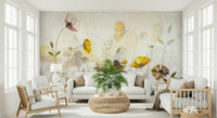 A graceful subtle bloom wall mural in soft, elegant tones.