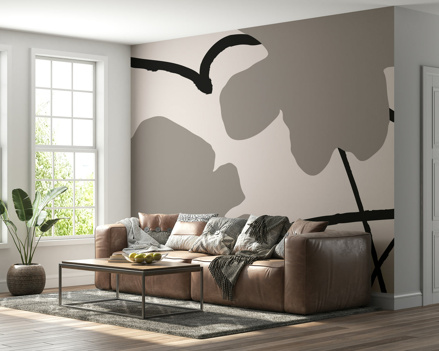 An artistic minimalist form mural for home decor.