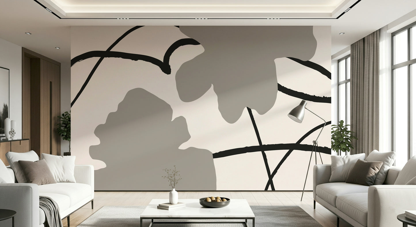 An artistic soft focus mural on minimalist wallpaper.