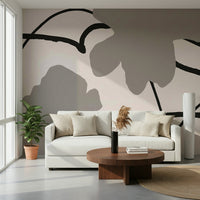 A peaceful modern abstract mural on decorative wallpaper.