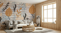 An artistic delicate bloom mural on minimalist wallpaper.