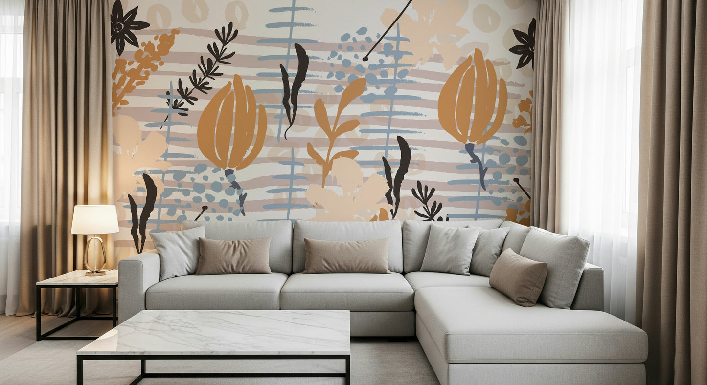 A serene subtle flower wall mural with an artistic texture.