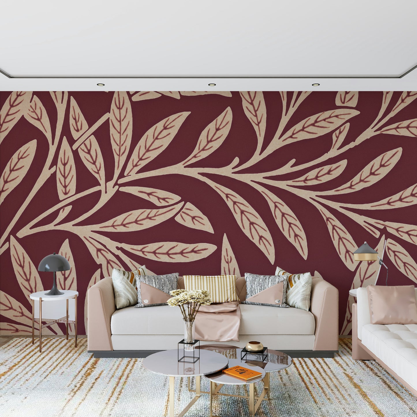 A serene subtle foliage wall mural with a classic feel.