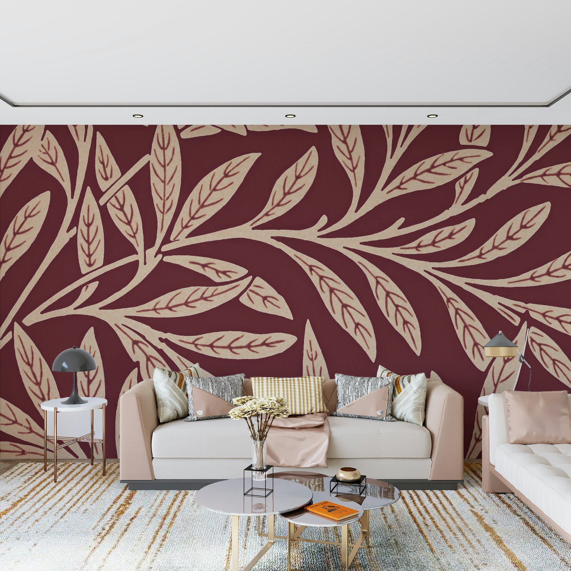 A serene subtle foliage wall mural with a classic feel.