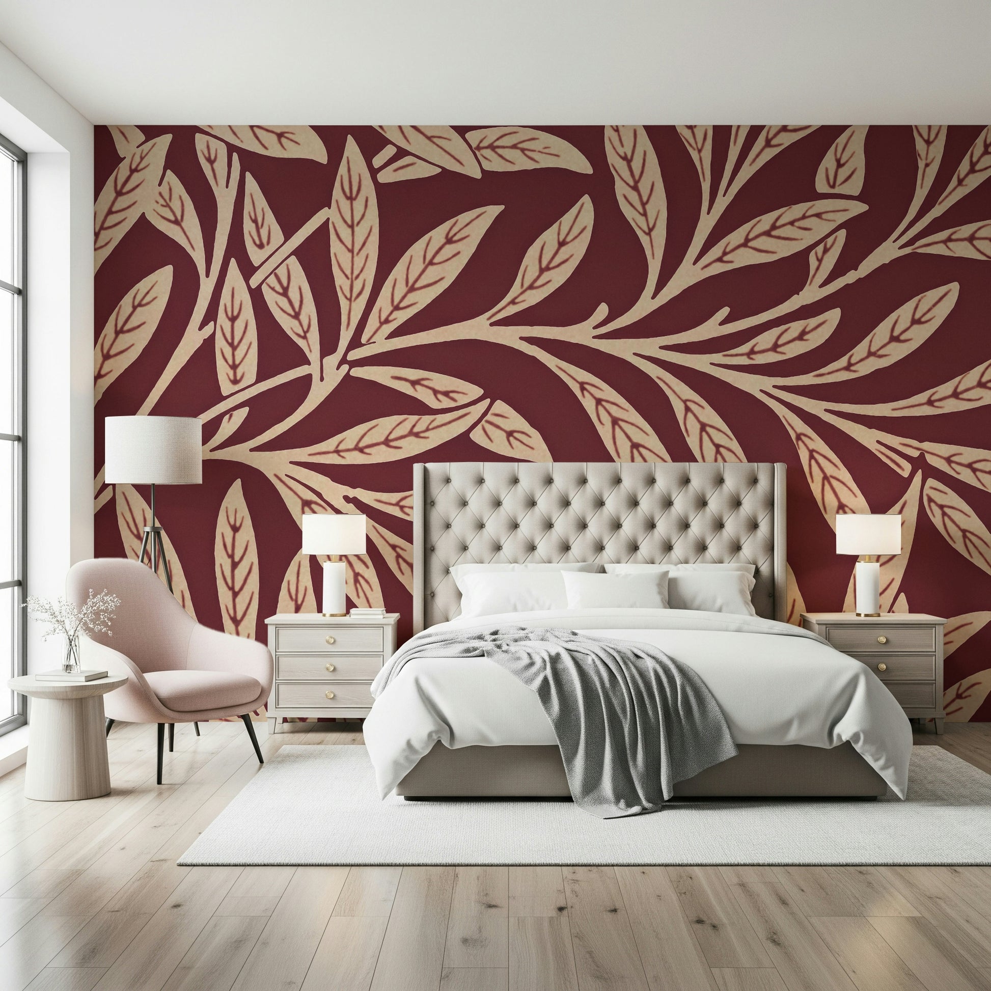 A beautiful vintage leaf wallpaper mural for a modern home.
