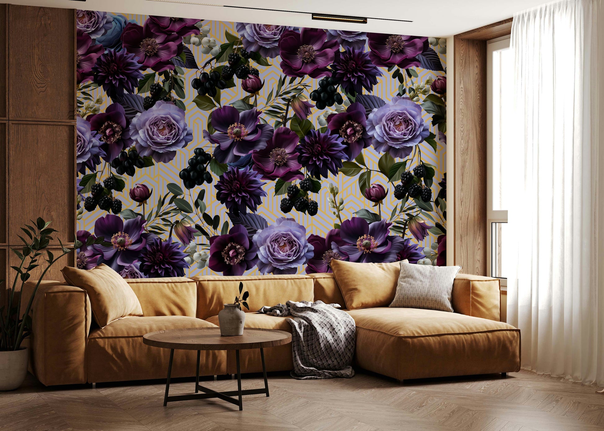 A serene deco flower wall mural for your decor.