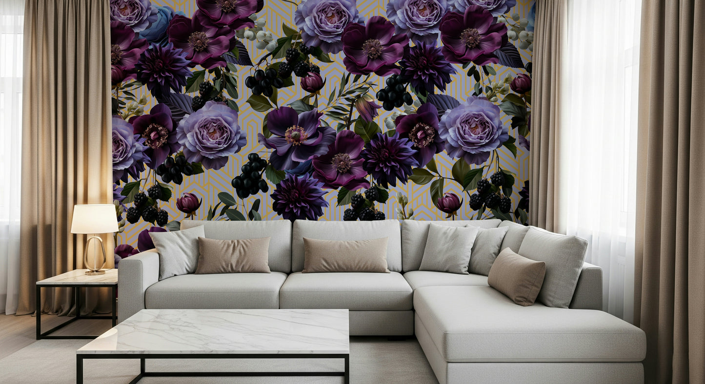 A contemplative deco pattern wallpaper mural for a feature wall.