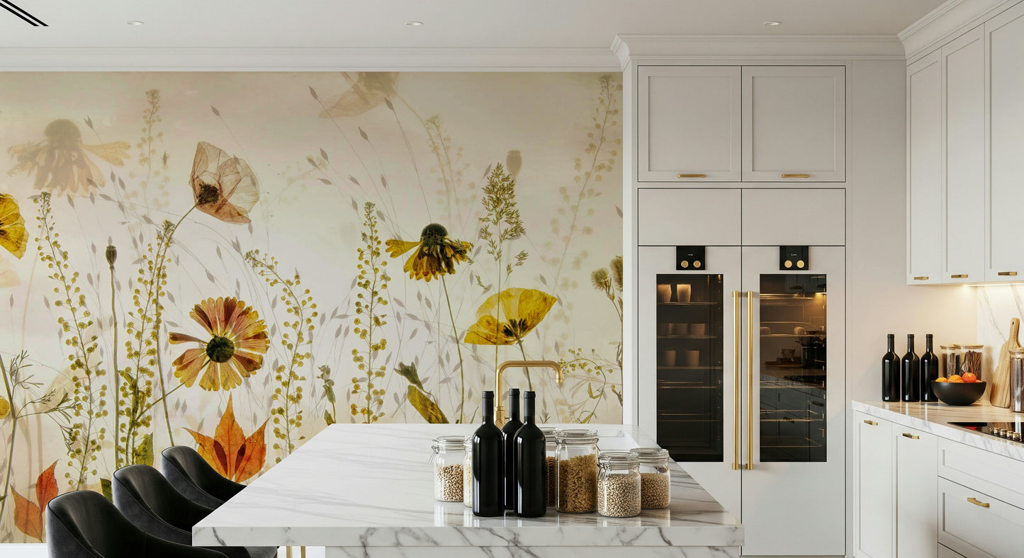 A beautiful modern art wall mural of delicate flowers.