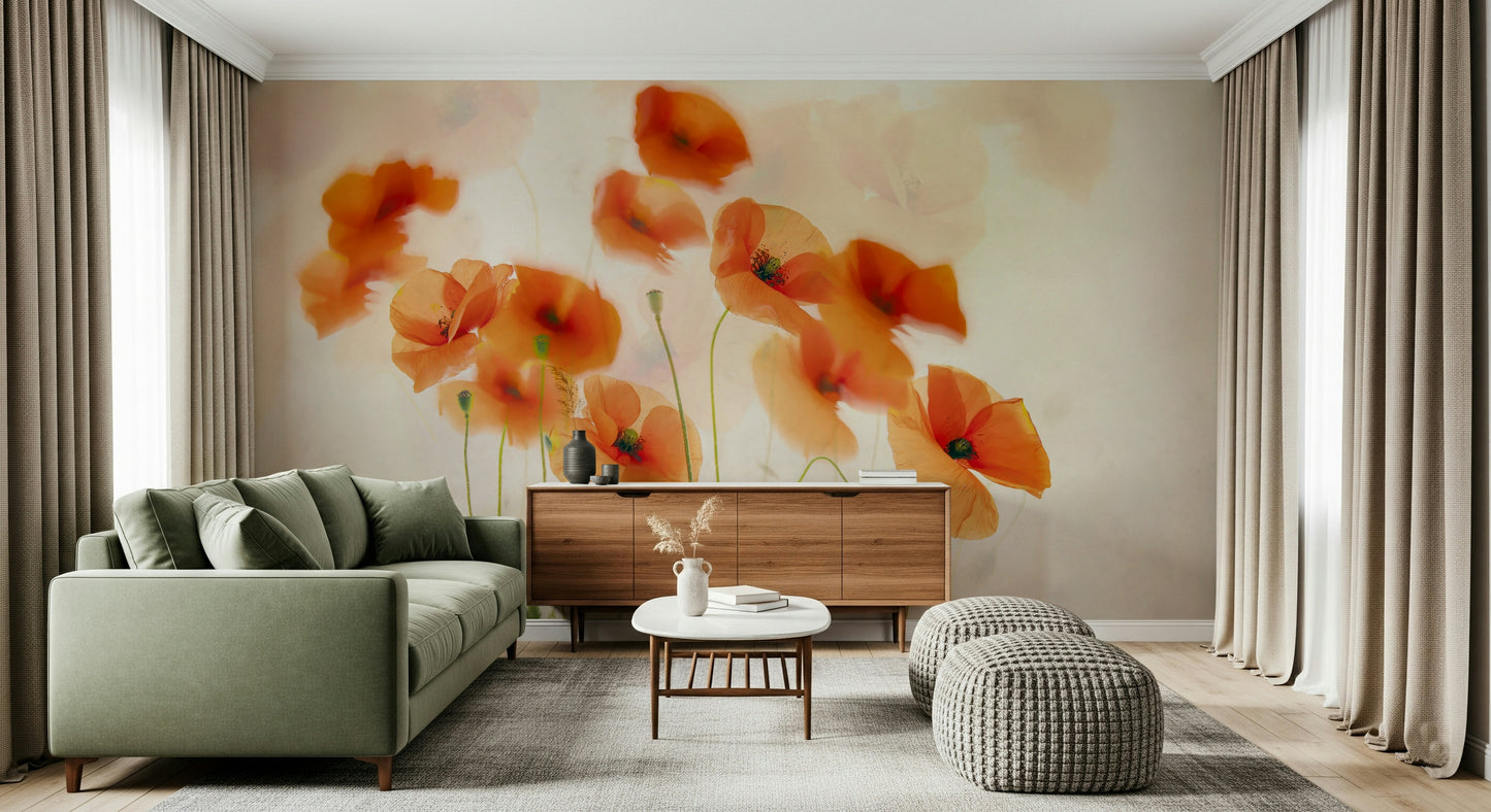 A contemplative floral pattern wallpaper mural for a feature wall.