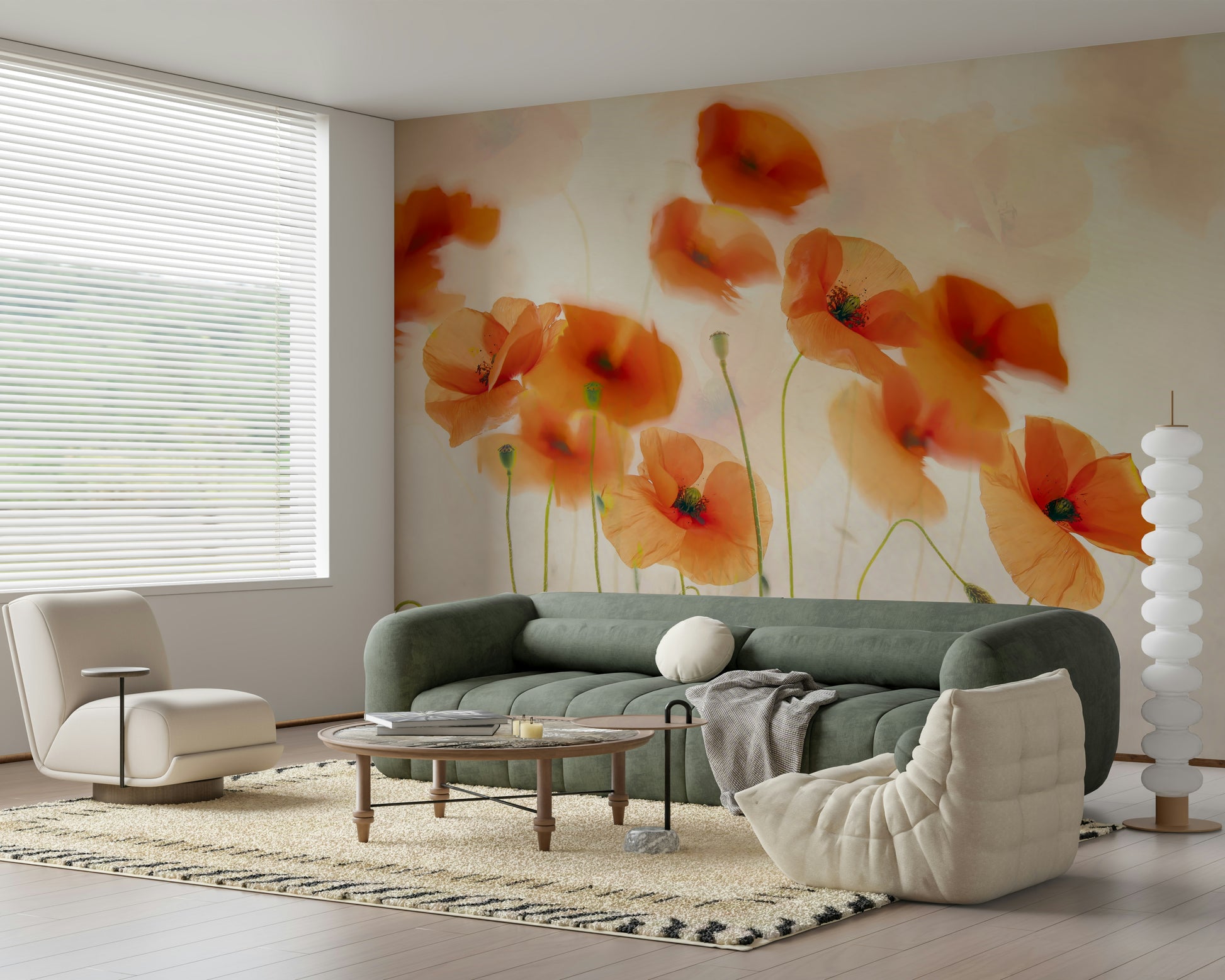 A classic soft floral wallpaper for walls.