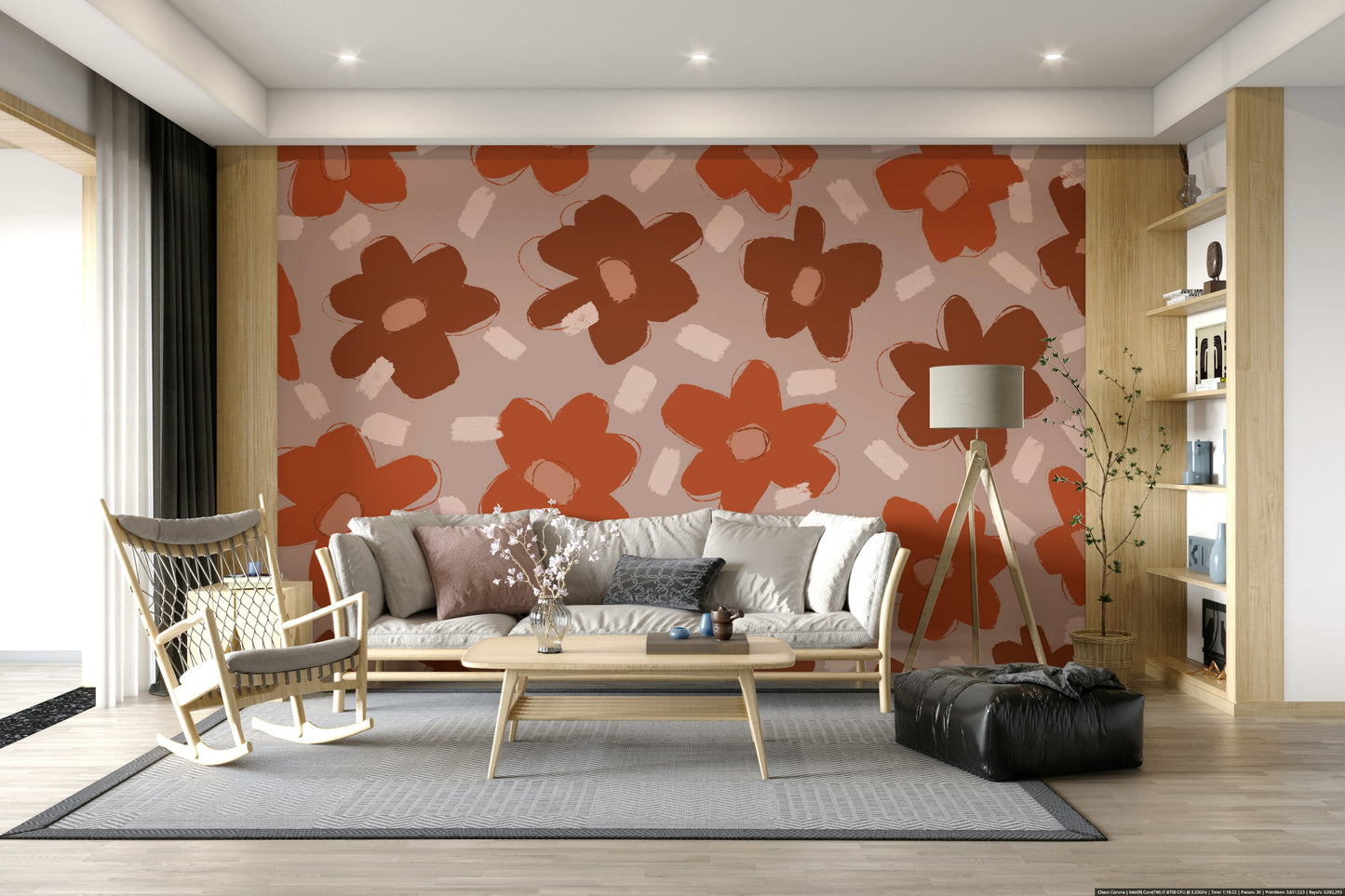 A serene botanical pattern wall mural for your decor.