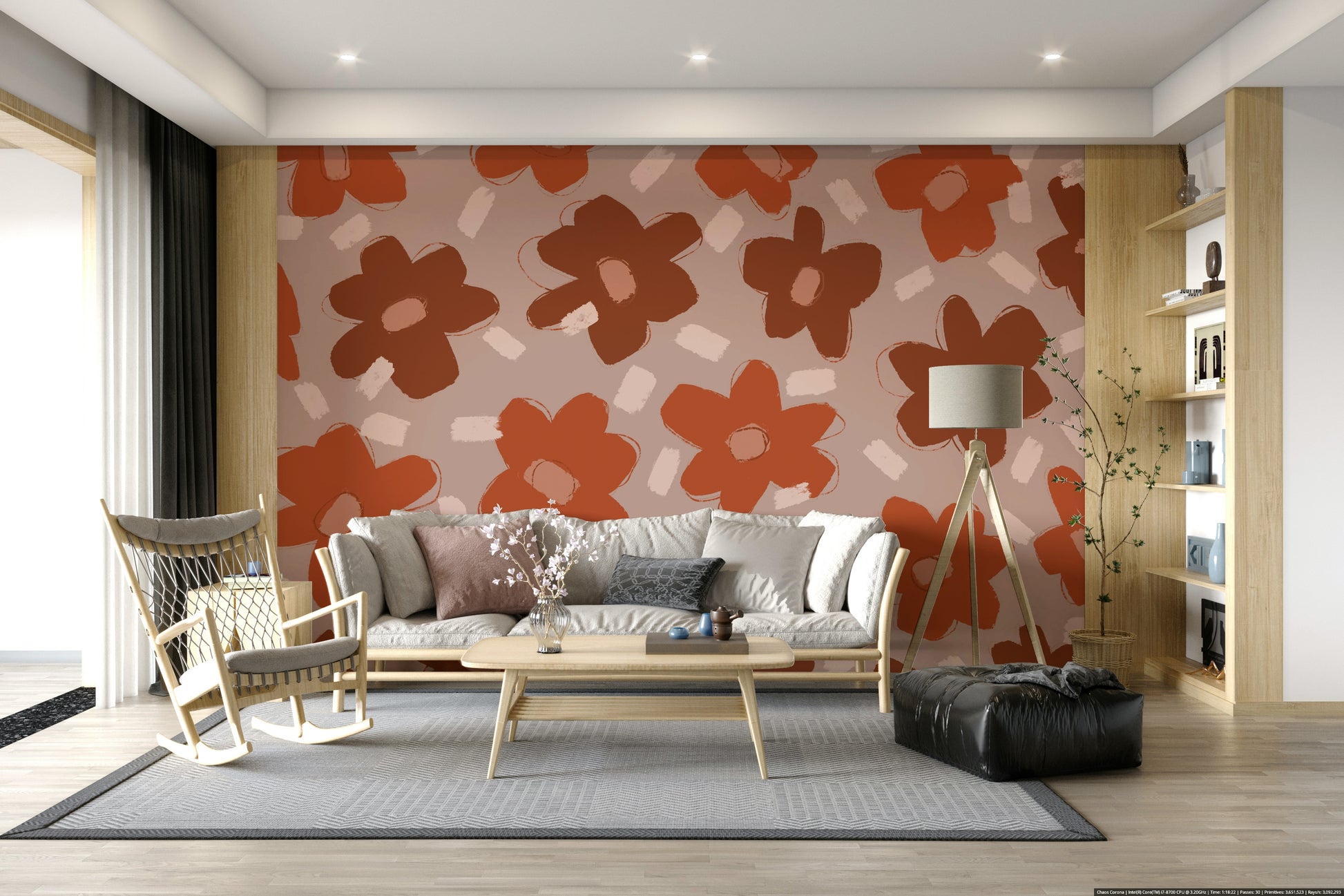 A serene botanical pattern wall mural for your decor.