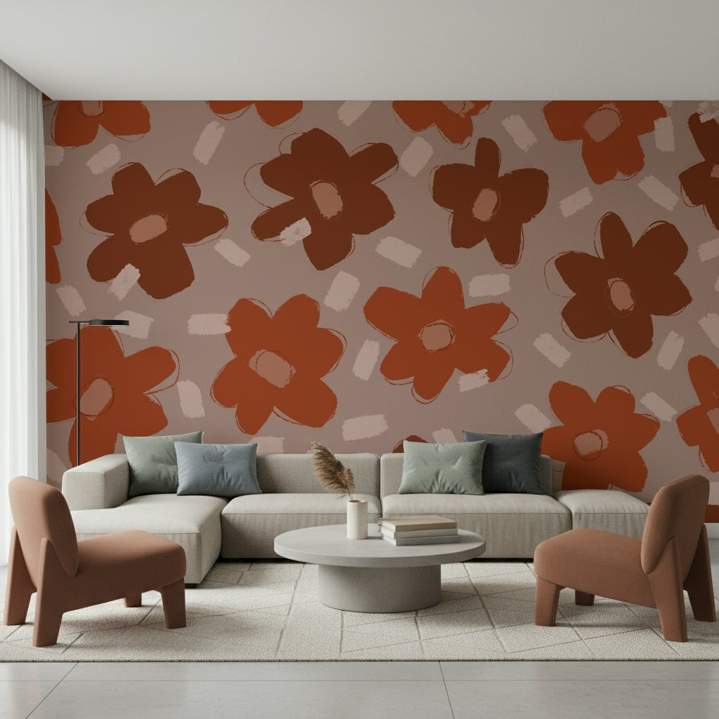 A contemplative floral design wallpaper mural for a feature wall.