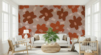 A peaceful flower design mural on decorative wallpaper.