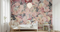 A peaceful butterfly garden mural on decorative wallpaper.