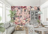 A contemplative floral pattern wallpaper mural for a feature wall.