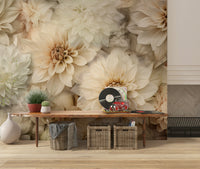 A graceful subtle flower wall mural in soft, elegant tones.