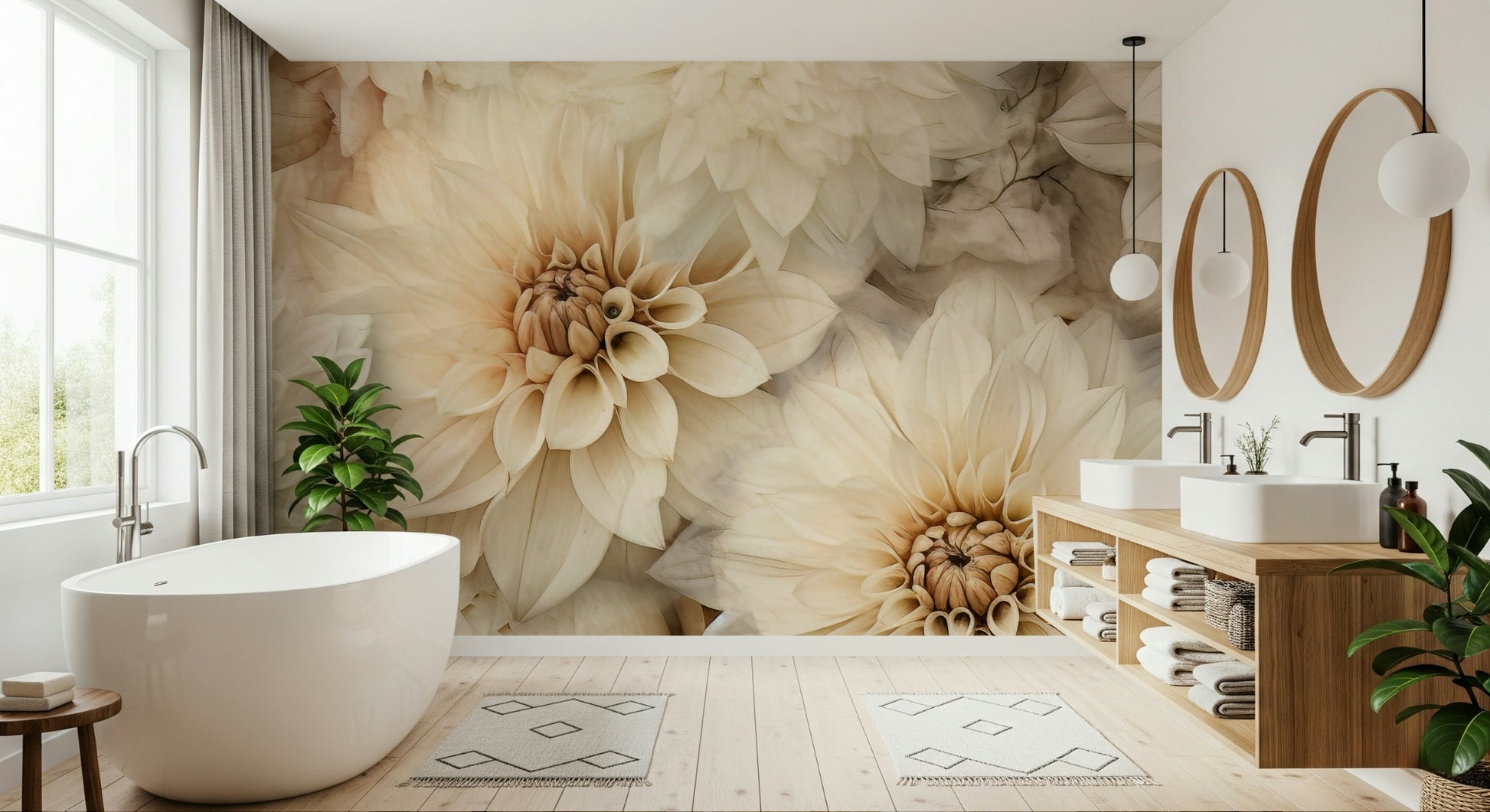 A calming floral design wallpaper mural that defines a space.