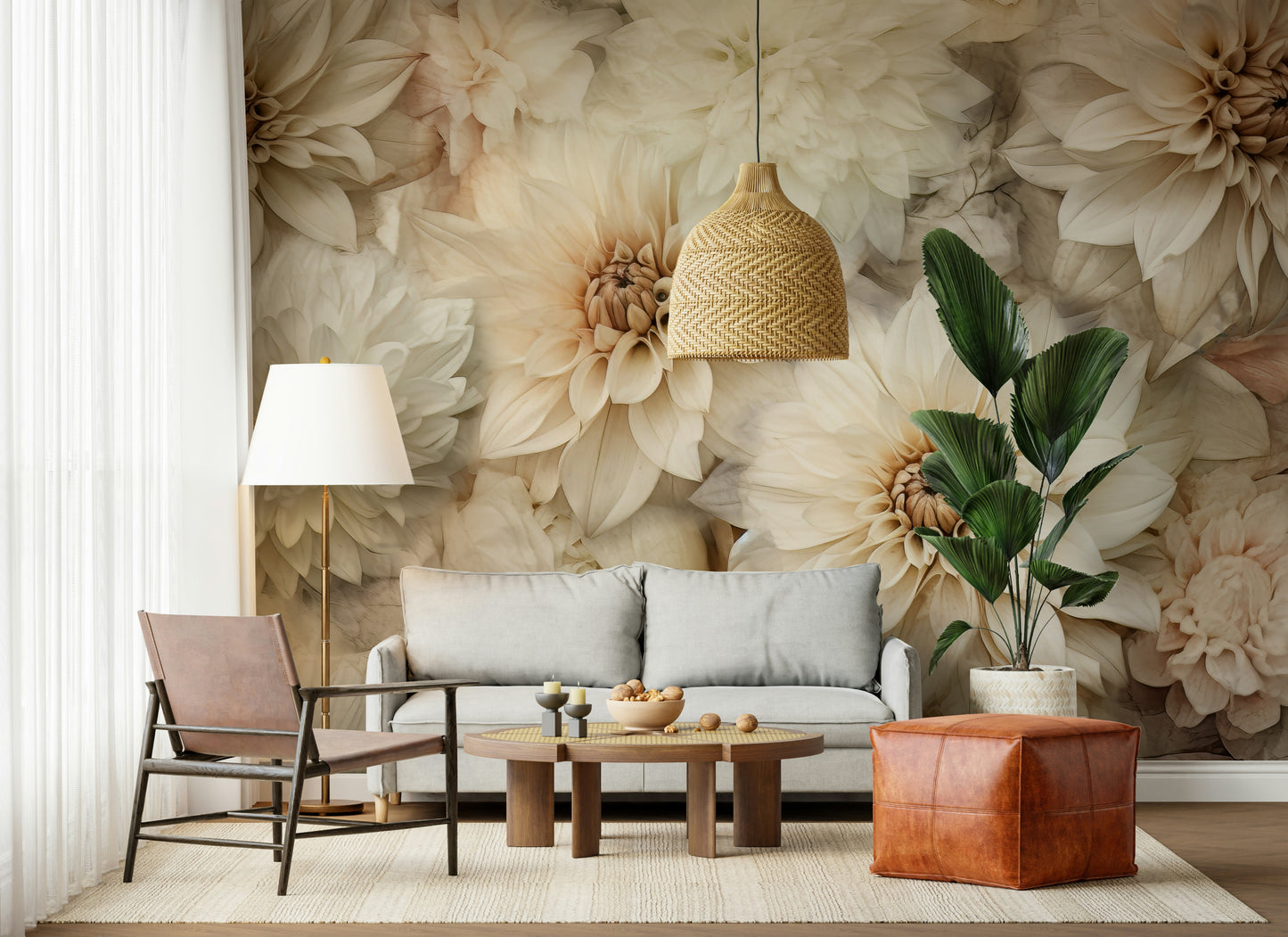 A beautiful modern art wall mural of delicate flowers.