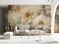 A serene flower pattern wall mural for minimalist decor.